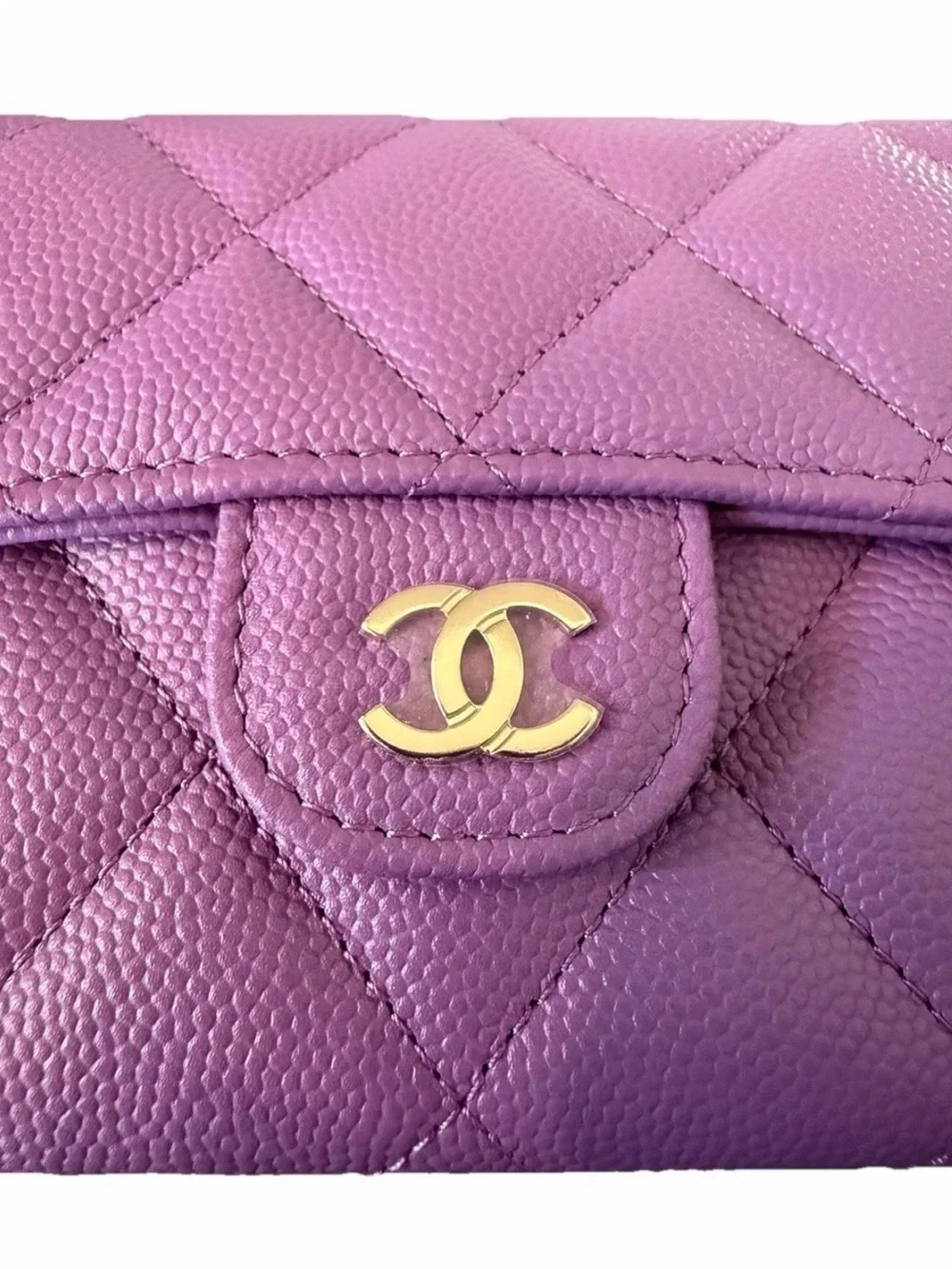 NIB Auth CHANEL Purple Continental Flap Wallet CC Logo Credit Card